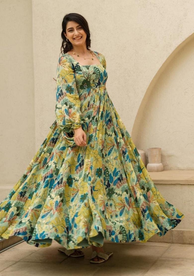 Green Abstract Print Rayon Kurta