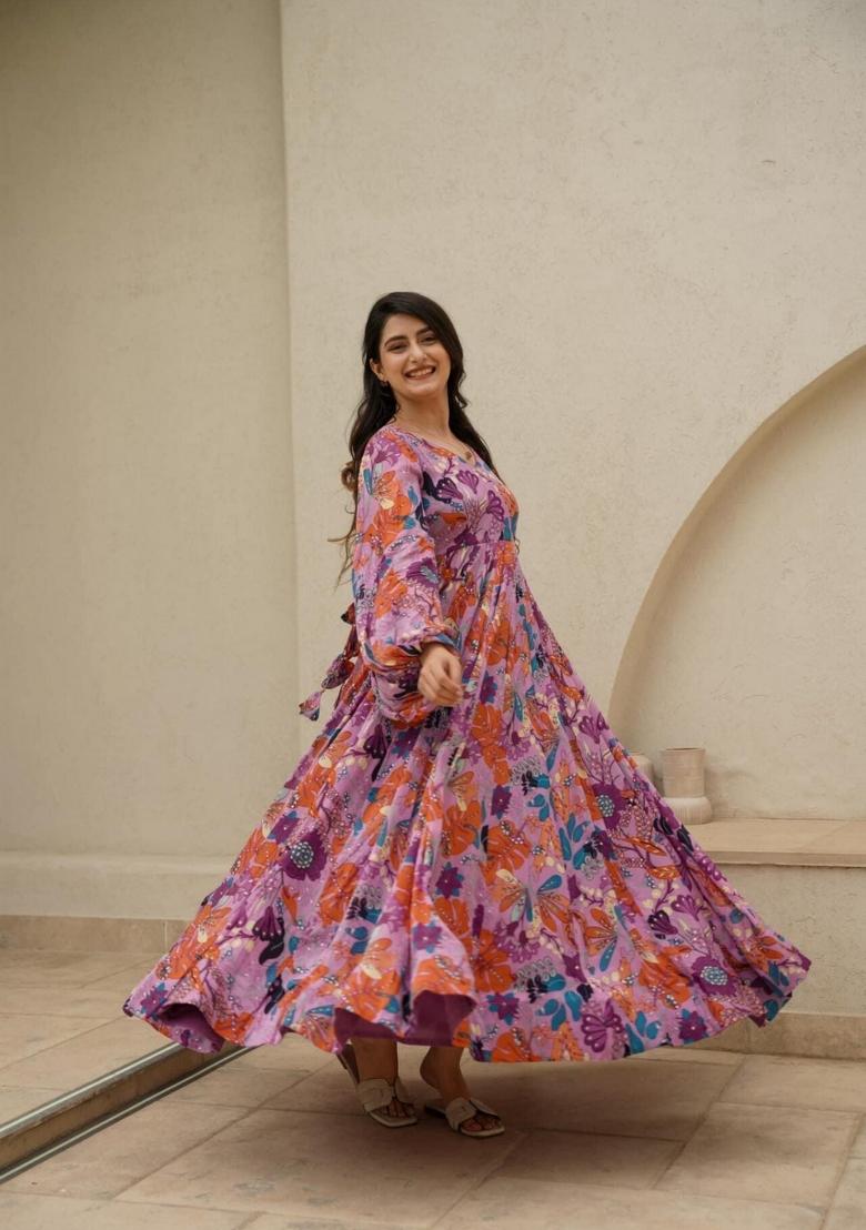 Pink Abstract Print Rayon Kurta