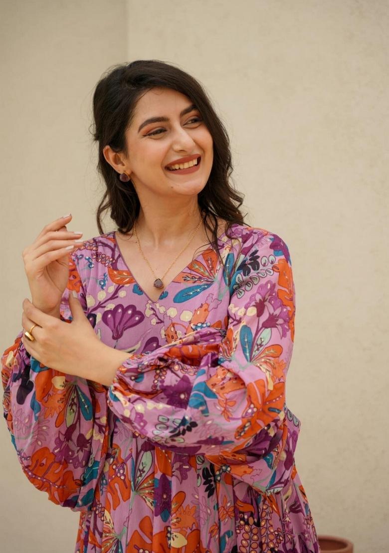 Pink Abstract Print Rayon Kurta