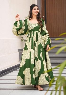 Green Abstract Print Rayon Kurta