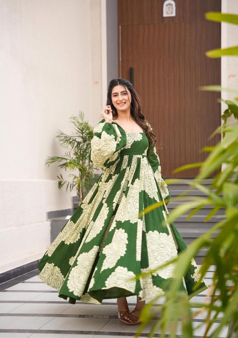 Green Abstract Print Rayon Kurta