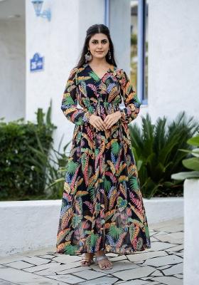 Black Abstract Print Rayon Kurta