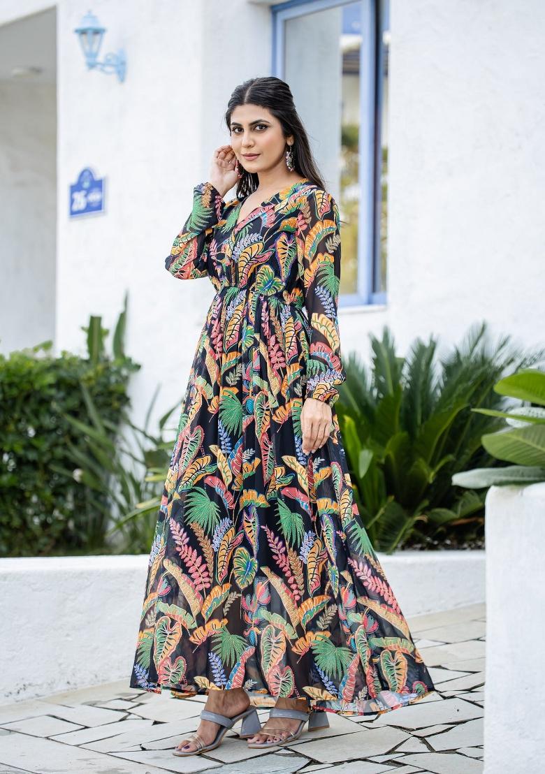 Black Abstract Print Rayon Kurta