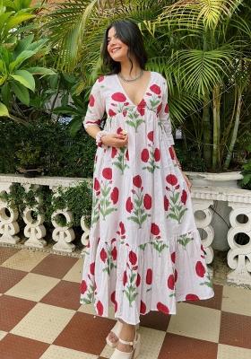 White Abstract Print Rayon Kurta