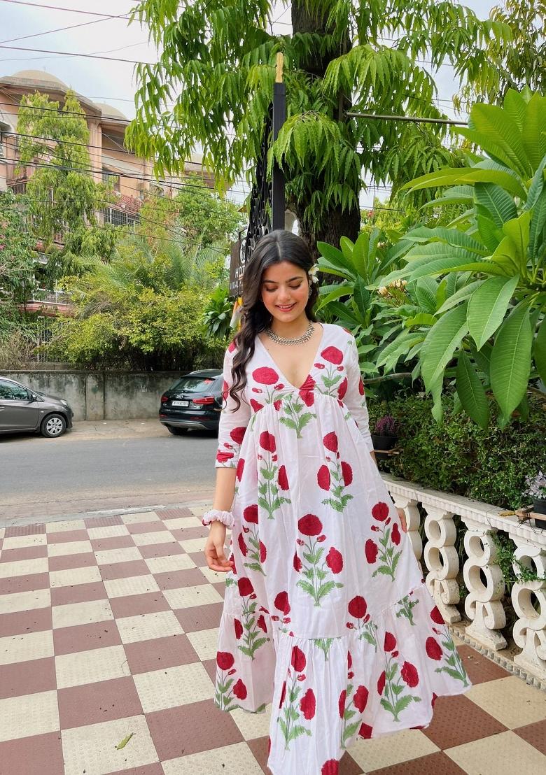 White Abstract Print Rayon Kurta