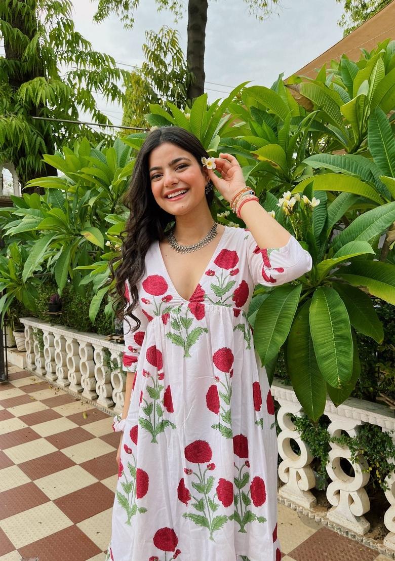 White Abstract Print Rayon Kurta