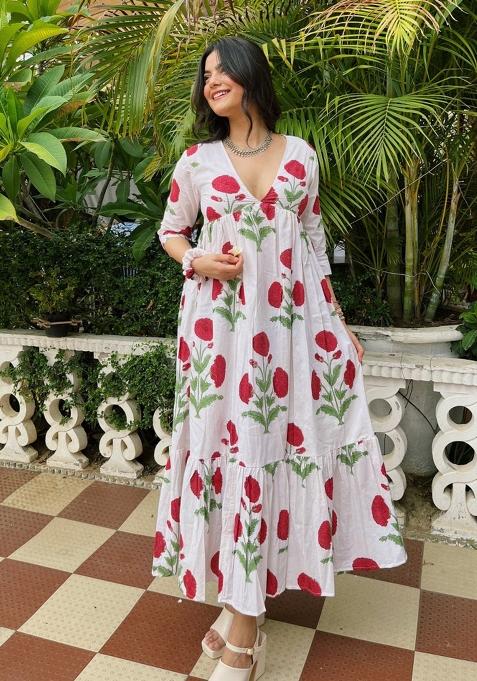 White Abstract Print Rayon Kurta