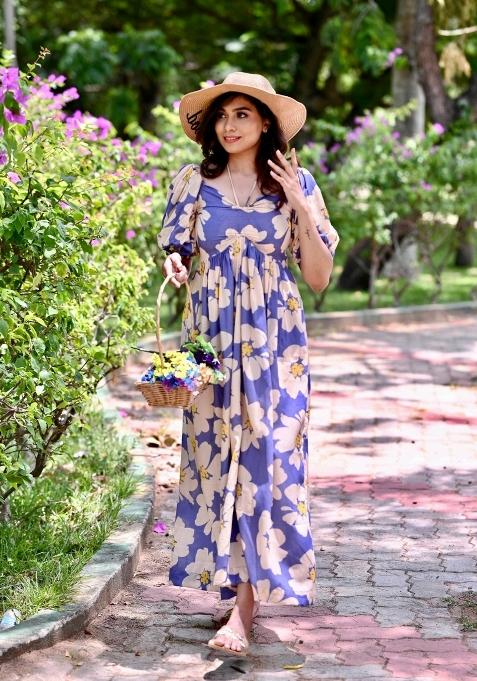 Blue Abstract Print Rayon Kurta