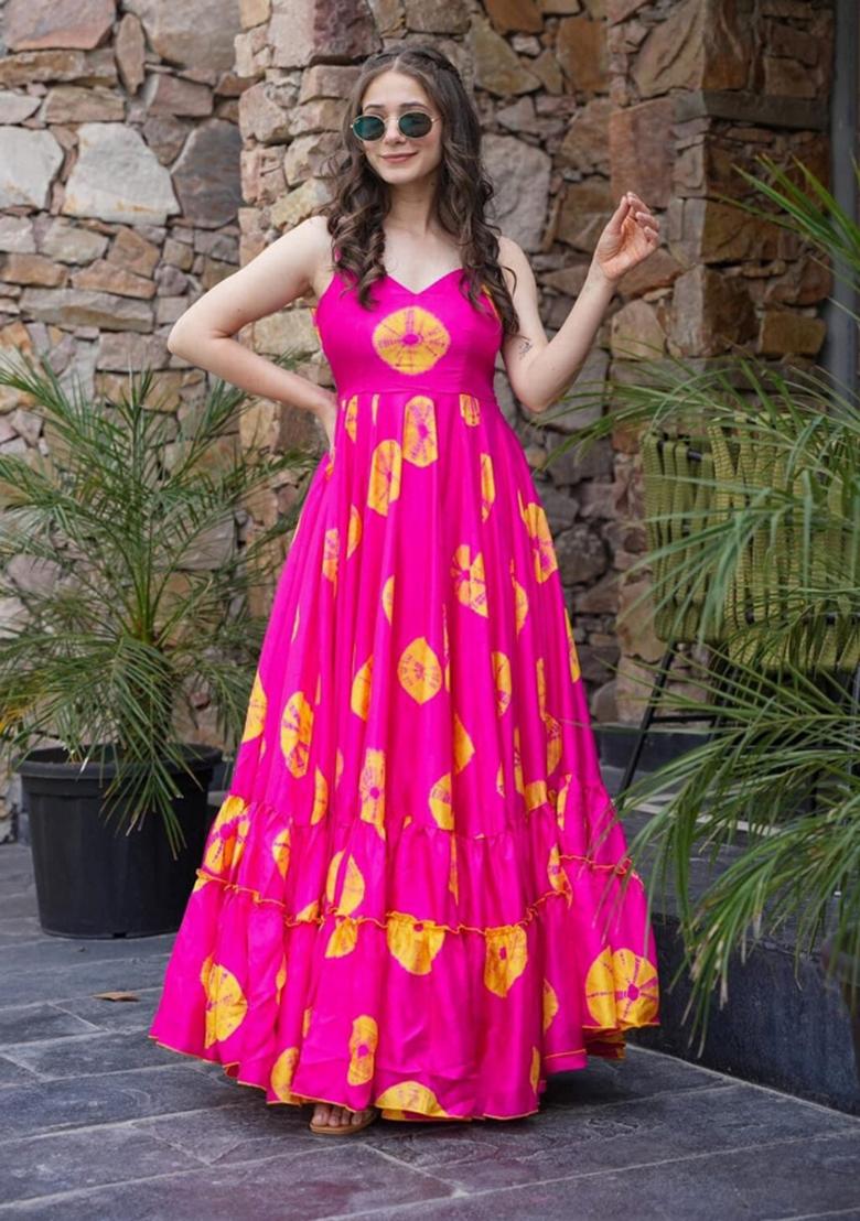 Pink Abstract Print Rayon Kurta