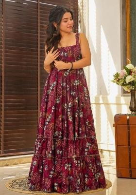 Maroon Abstract Print Rayon Kurta