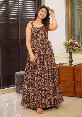 Brown Abstract Print Rayon Kurta