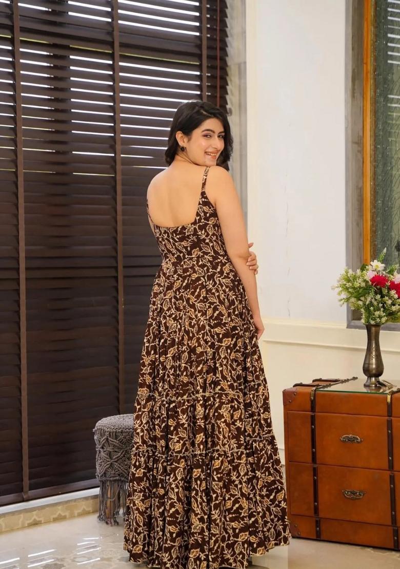 Brown Abstract Print Rayon Kurta