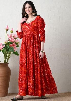 Red Abstract Print Rayon Kurta