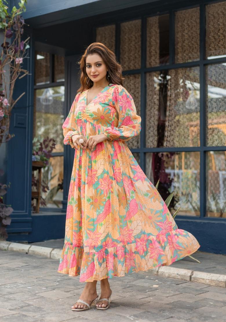 Multi Abstract Print Rayon Kurta