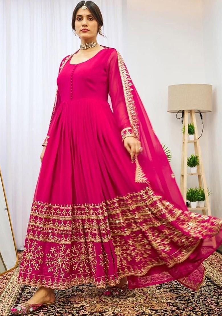 Pink Woven Design Poly Blend Dresses