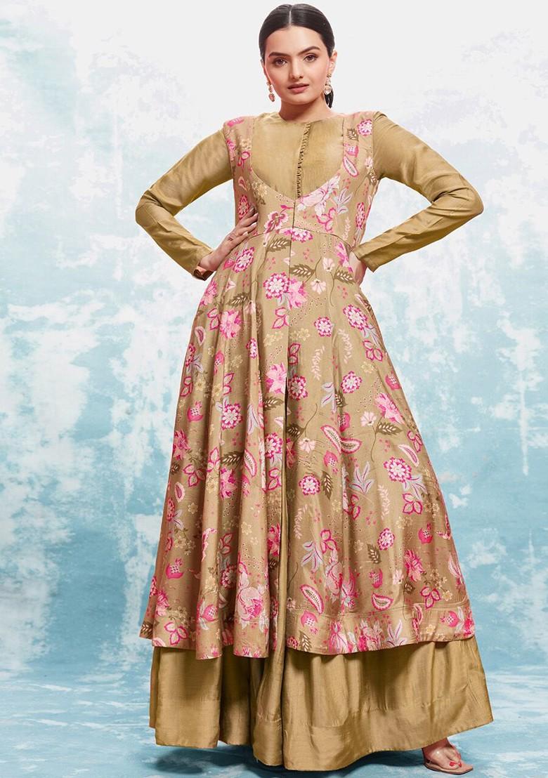 Olive Green Printed Poly Blend Dresses