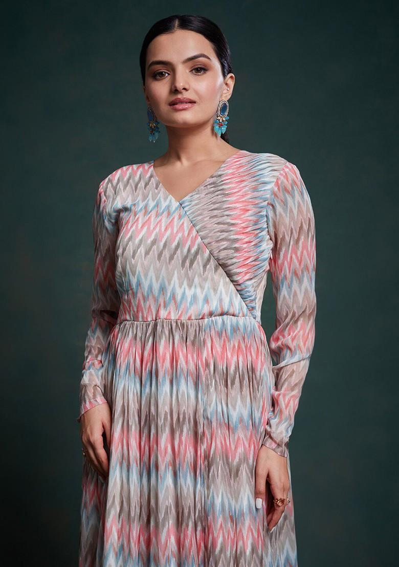 White Printed Poly Blend Dresses