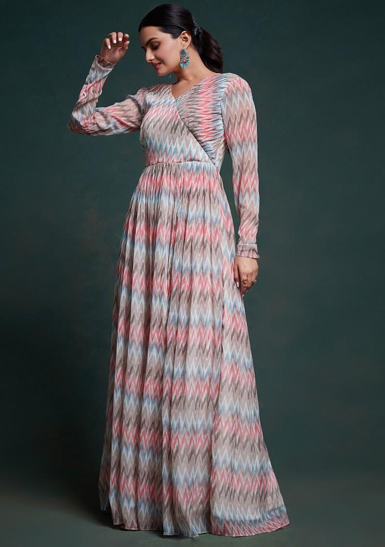 White Printed Poly Blend Dresses