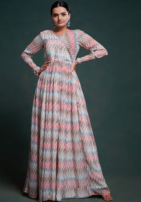 White Printed Poly Blend Dresses
