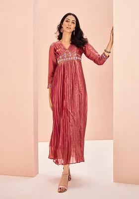 Coral Embellished Poly Blend Dresses