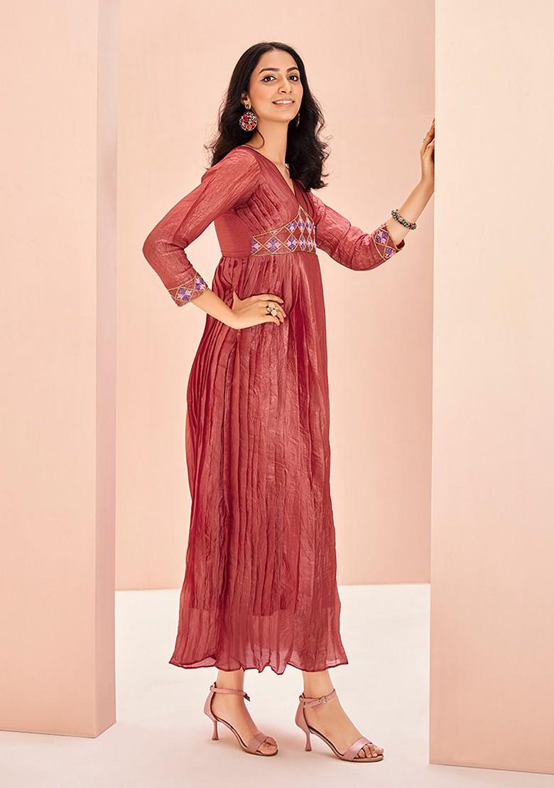 Coral Embellished Poly Blend Dresses