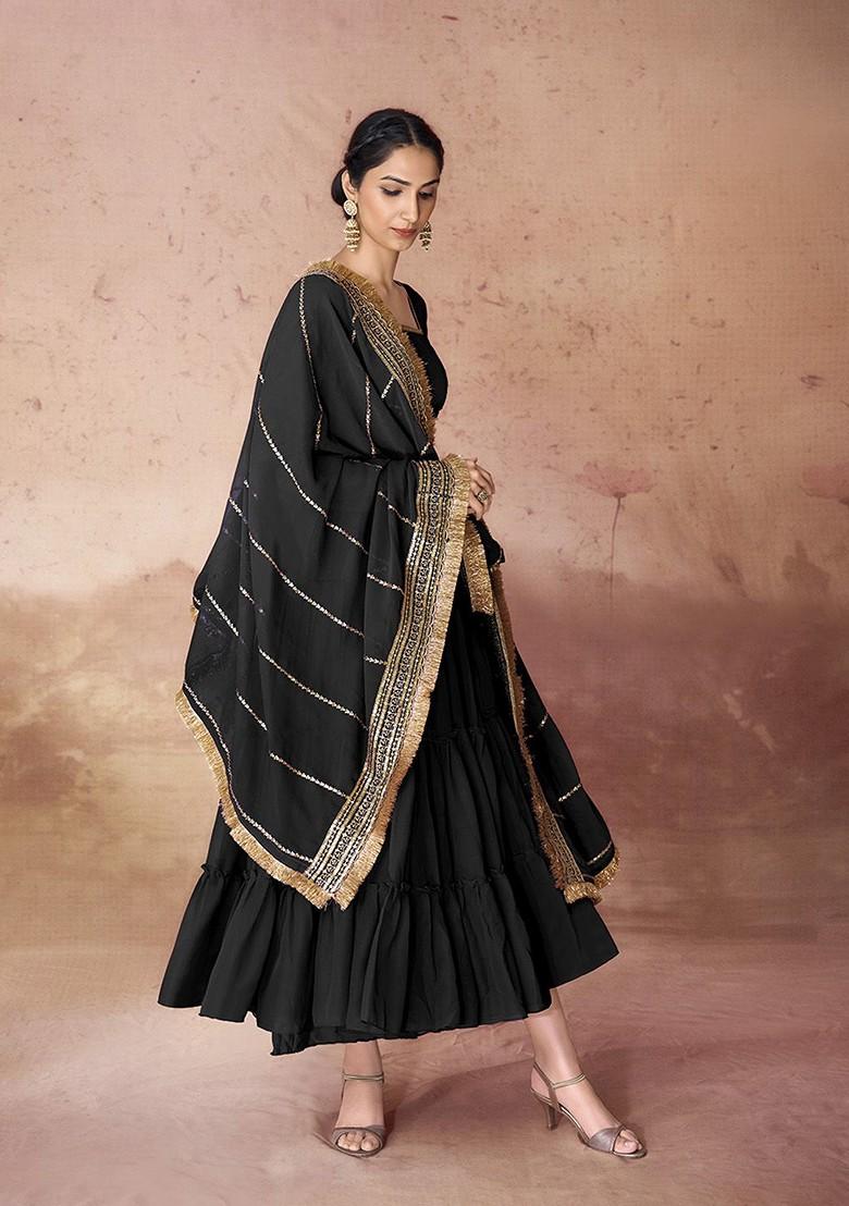 Black Embroidered Poly Blend Dresses