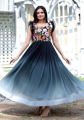Black Embroidered Poly Blend Dresses