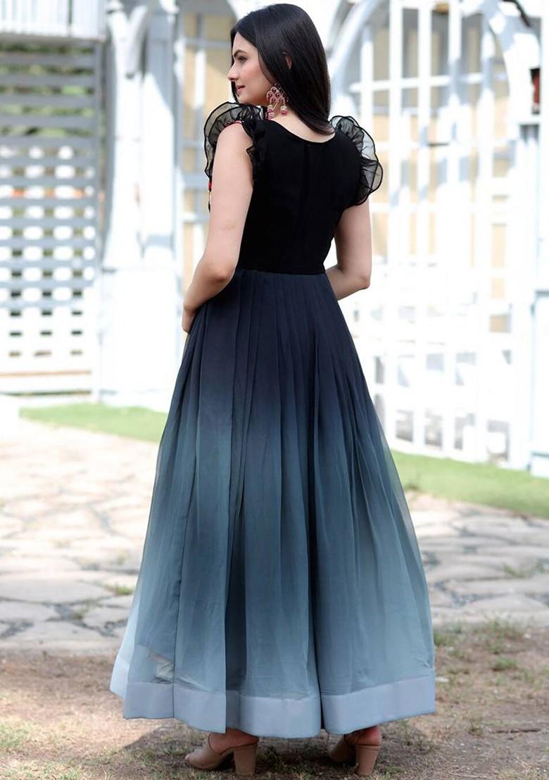 Black Embroidered Poly Blend Dresses