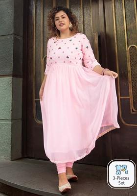 Pink Embellished Poly Blend Dresses