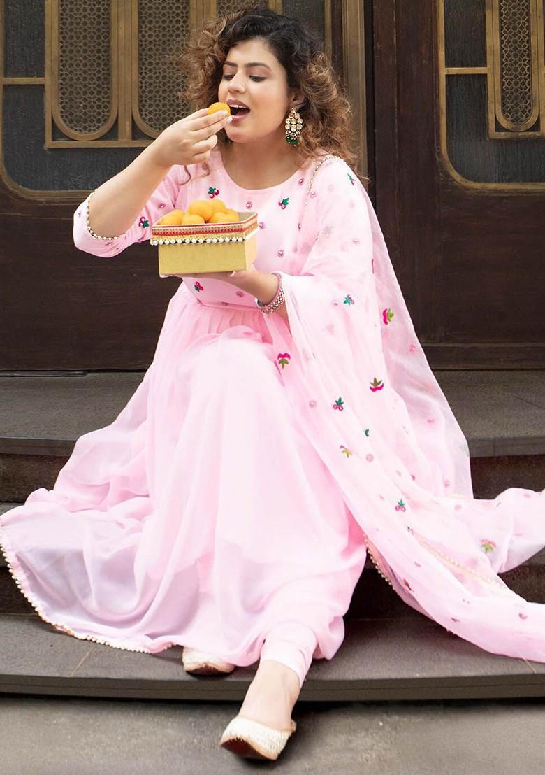 Pink Embellished Poly Blend Dresses