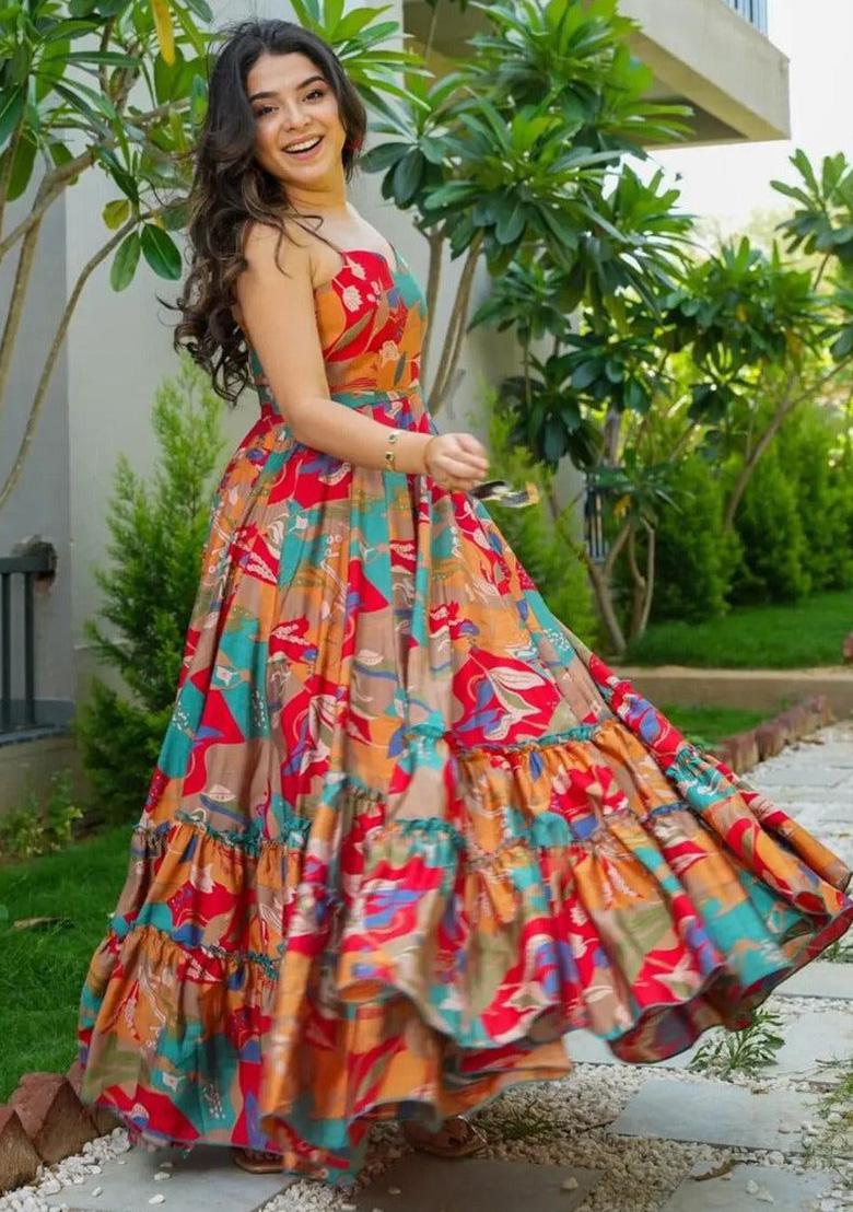 Multicolor Floral Print Rayon Dress