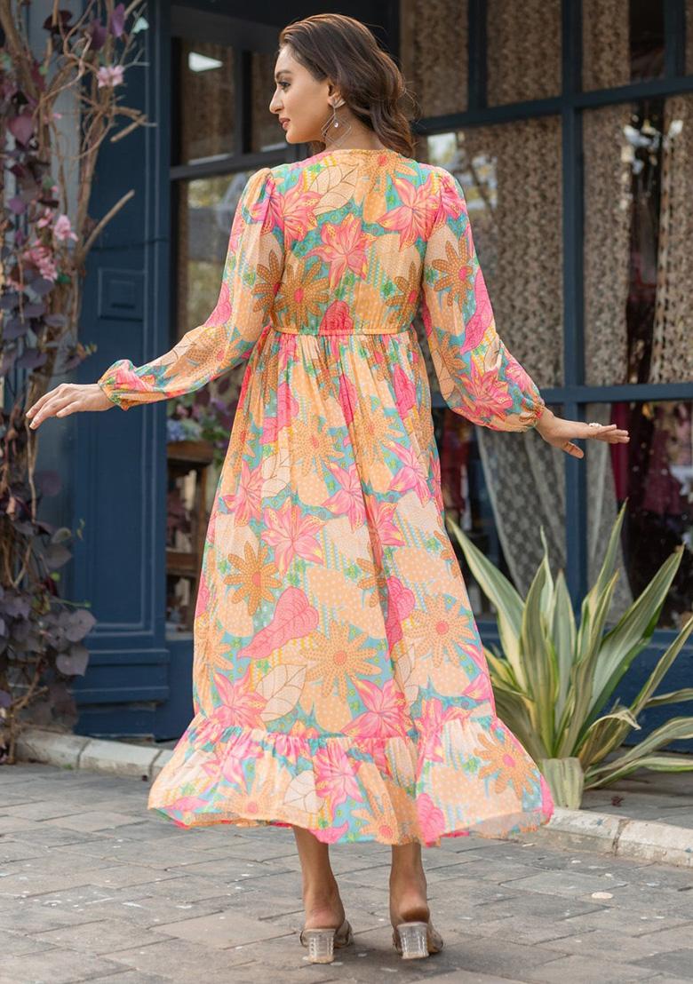Multicolor Printed Rayon Dress