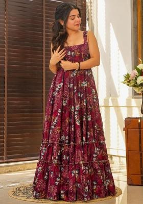 Wine Printed Rayon Dress