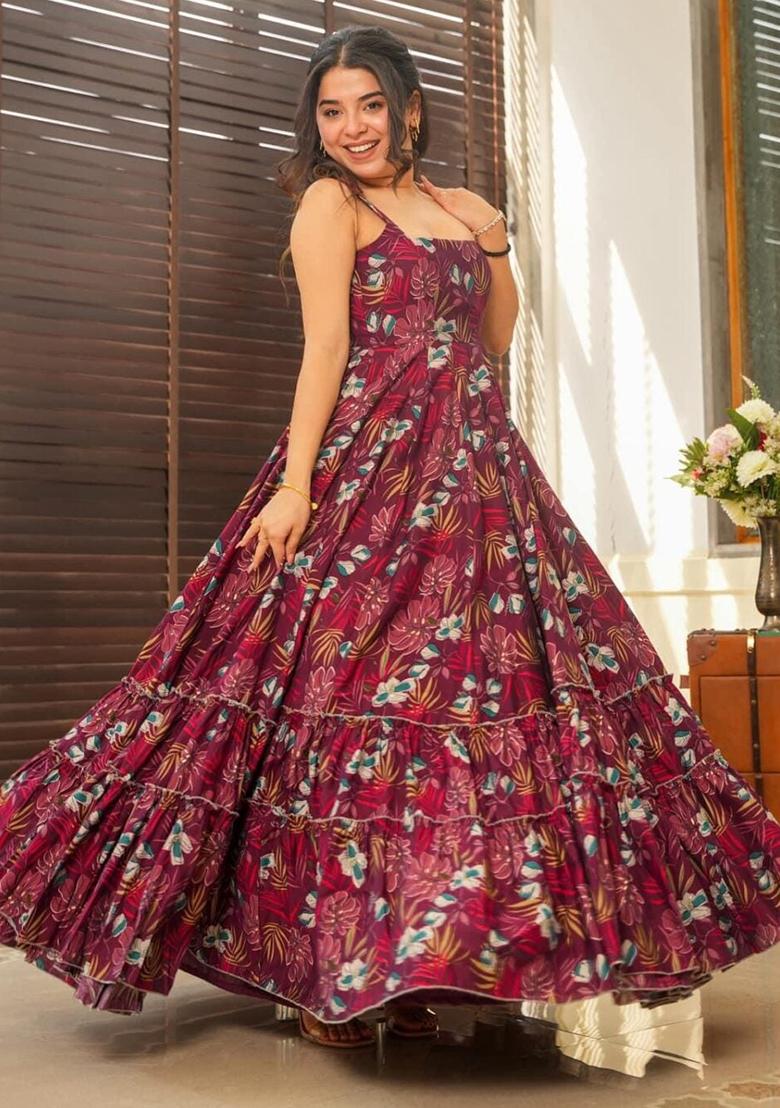 Wine Printed Rayon Dress