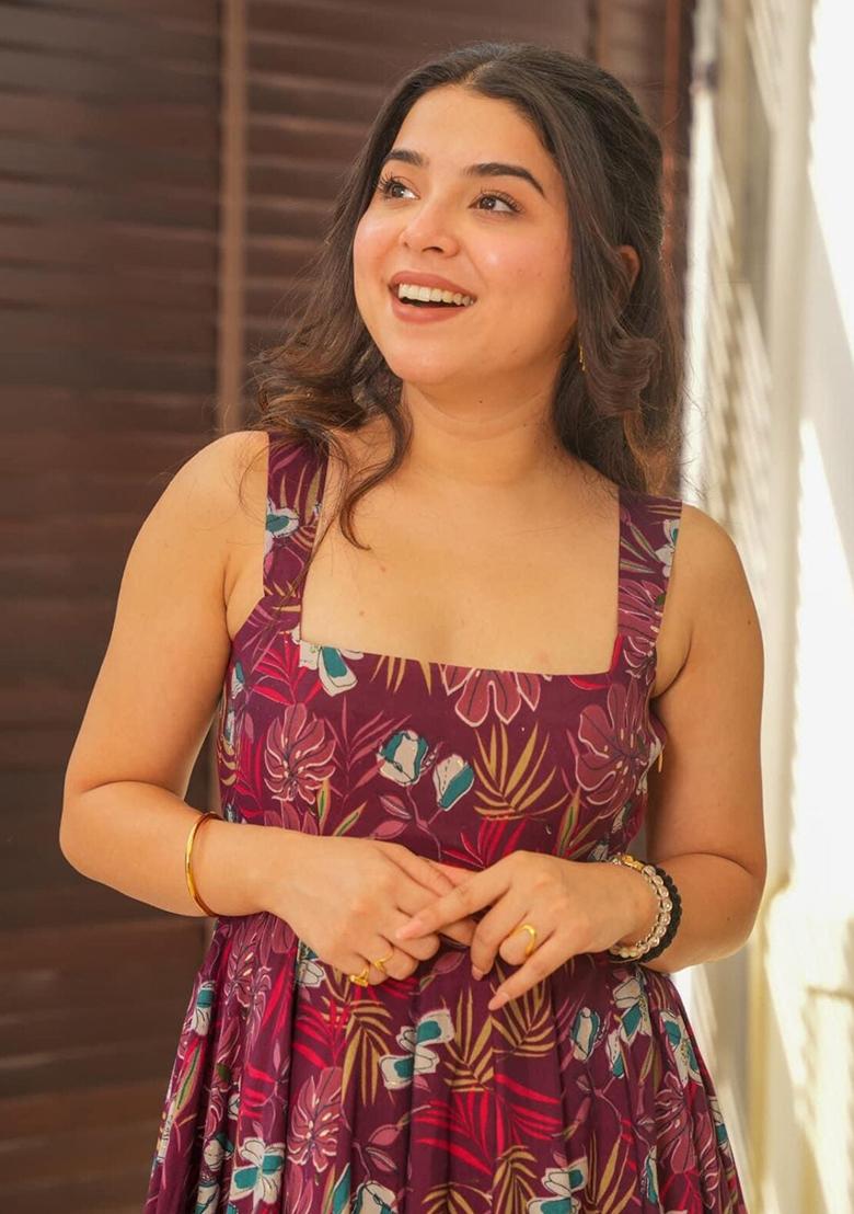 Wine Printed Rayon Dress