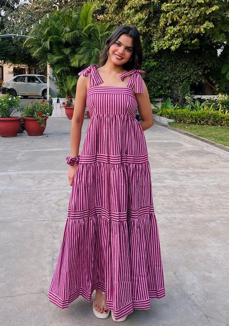 Purple Printed Rayon Dress