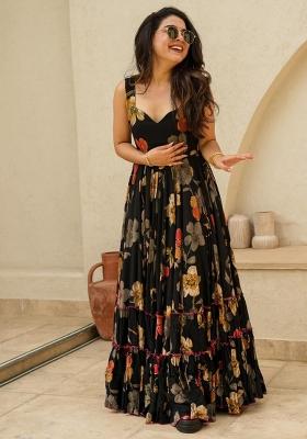 Black Printed Rayon Dress