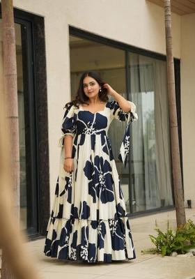 Blue Printed Rayon Dress