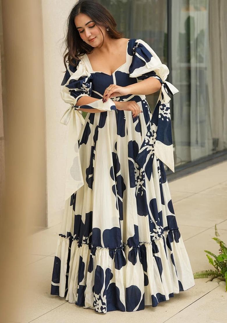 Blue Printed Rayon Dress