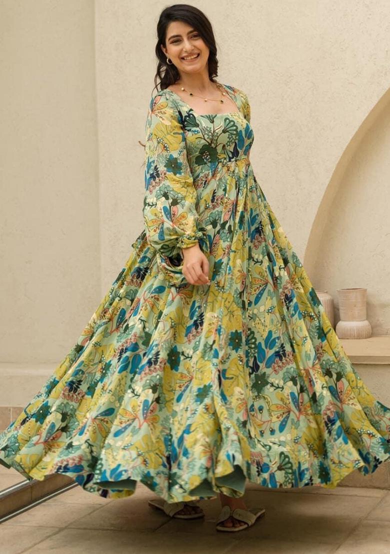 Green Printed Rayon Dress