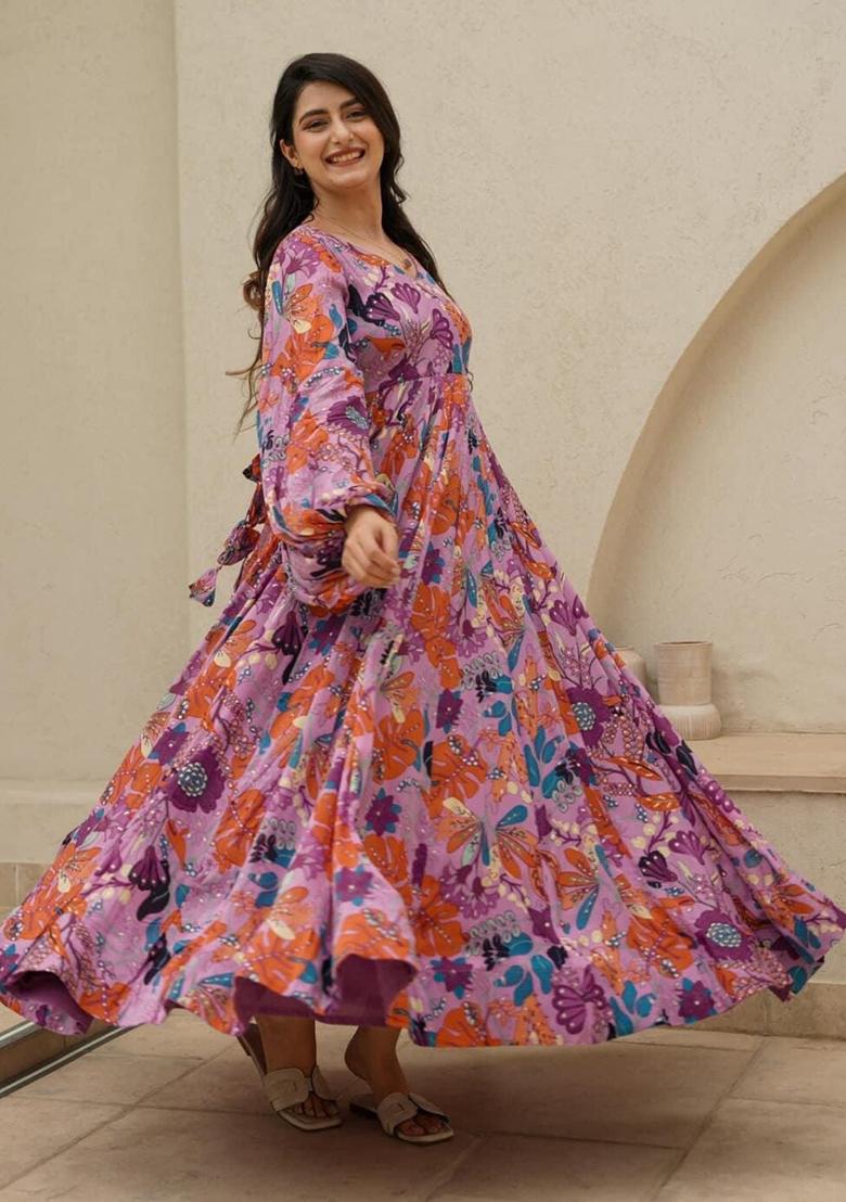 Pink Printed Rayon Dress