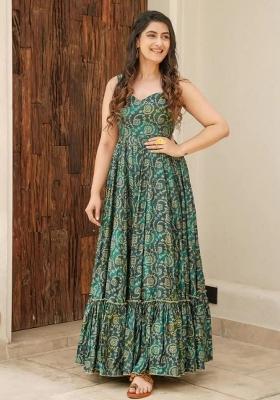 Green Floral Print Rayon Dress