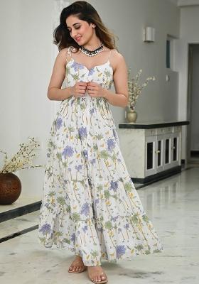 White Floral Print Rayon Dress