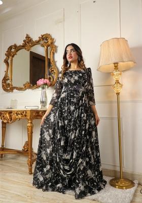Black Digital Printed Georgette Dress