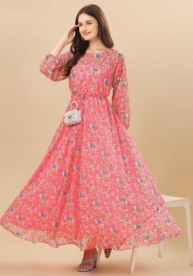 Pink Digital Printed Georgette Dress