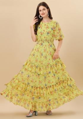 Yellow Digital Printed Georgette Dress