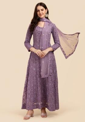 Lavender Embroidered Georgette Anarkali Set With Dupatta