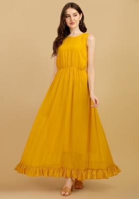 Yellow Solid Georgette Dress