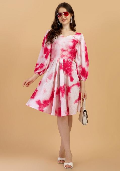 Pink And White Dyed Cotton Blend Dress