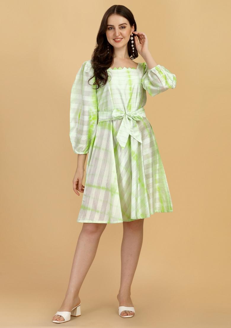 Blue Dyed Cotton Blend Dress - Indya